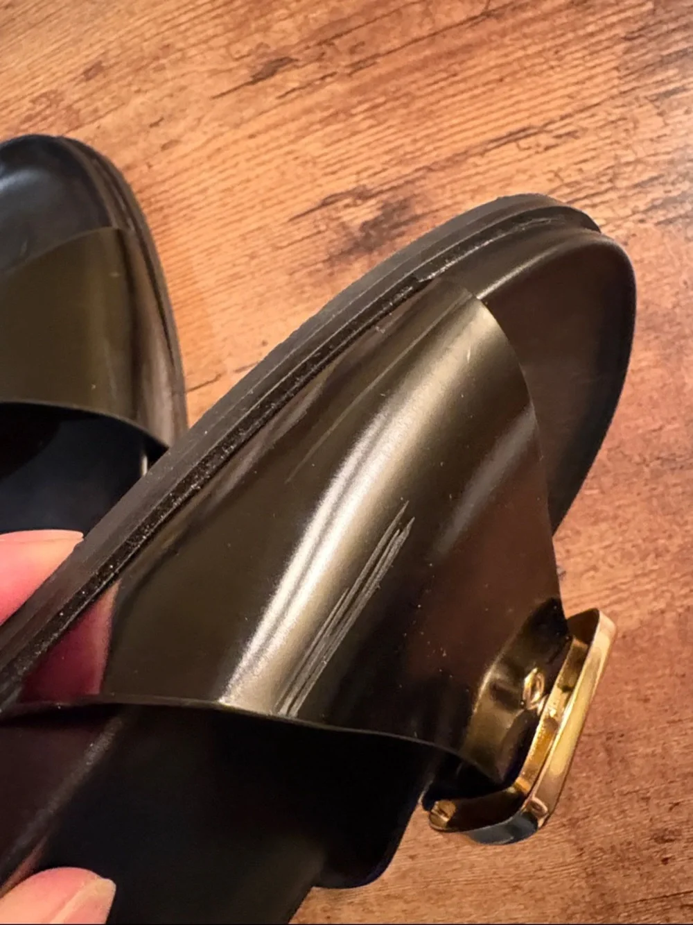 Zara Black Slide Sandals with Gold Buckles - Picture 9 of 9